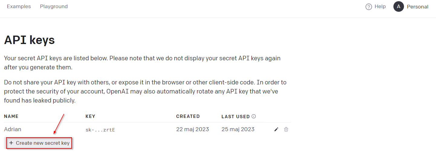 OpenAI klucz API